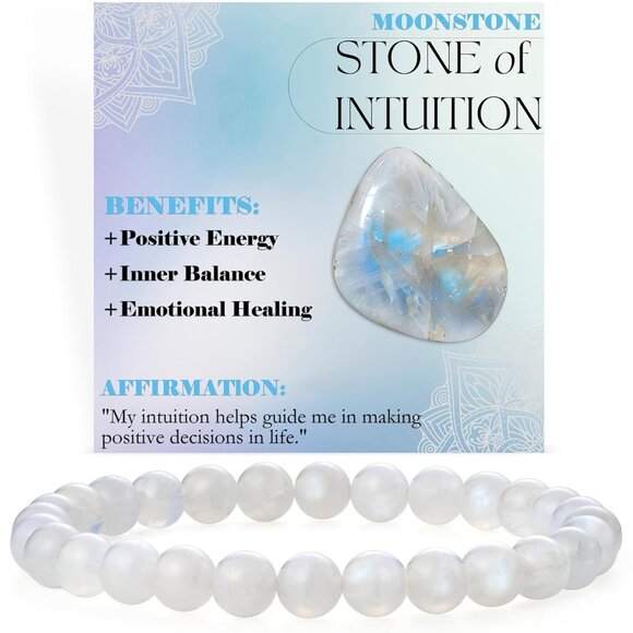 Moonstone - Intuition - 6mm Beaded Bracelets for Women Handmade Semi Precious Na - Picture 1 of 6